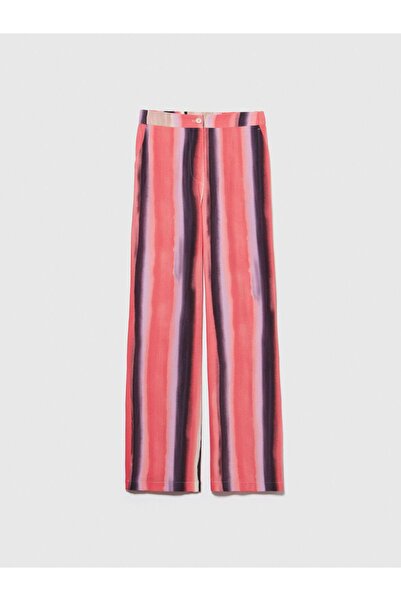 Sisley 100% Viscose All over Patterned Elastic Waistband Pants Women's Green Trousers - 324P4Zdnlf05F