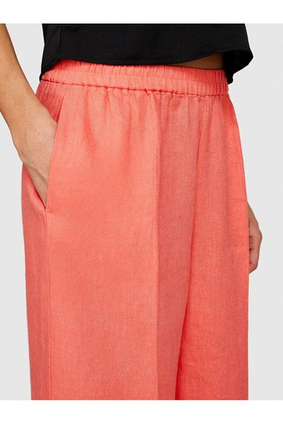 Sisley 100% Linen Gathered Waist Front Pleated Wide Leg Pants Women's Editable Pants - 324P4Aghlf03U