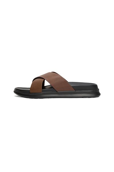 Tommy Hilfiger Men Legacy Brown Crossover Strap Leather Sandals