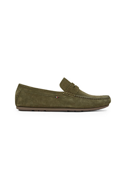 Tommy Hilfiger Men Army Green Suede Cleat Flag Driver Shoes