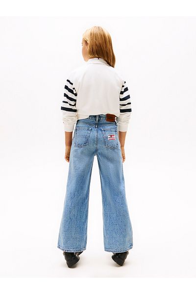 Tommy Hilfiger Girls Blue Sequin Flag Wide Leg Jeans