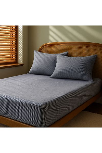 MundoLindo Double Size Gingham Elastic Sheet Set 3 Pieces 100% Natural Cotton