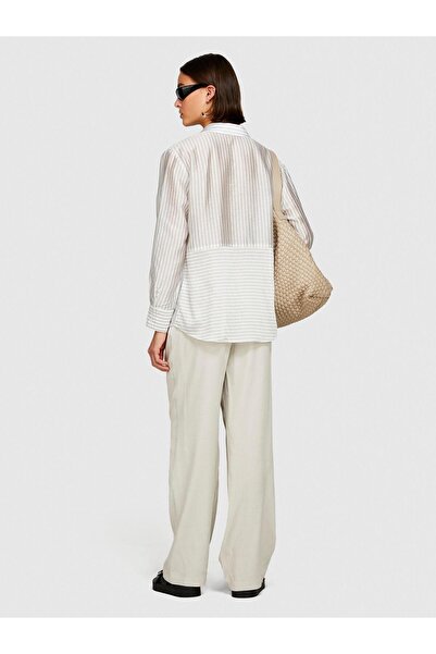 Sisley Ψηλόμεσο Φαρδύ Μπεζ Γυναικείο Παντελόνι 49NMLF057