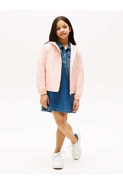 Tommy Hilfiger Girls Coral Ice Logo Hooded Windbreaker