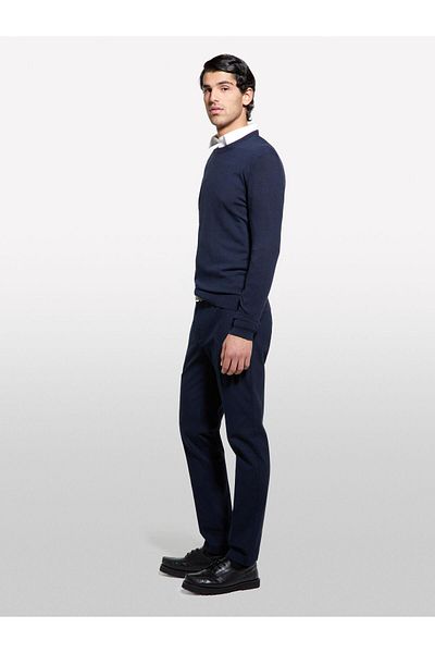 Sisley Stretch Cotton Logo Detail Slim Fit Chino Pants Men's Navy Blue Trousers - 325P4Wossf053