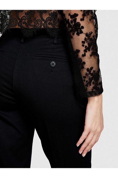 Sisley Stretch Cotton Waistband Hollowed Regular Waist Chino Pants Women Black Pants - 324P4Byw55Ah6