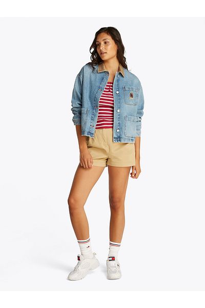Tommy Hilfiger Women Denim Light Blue Crest Contrast Collar Denim Jacket