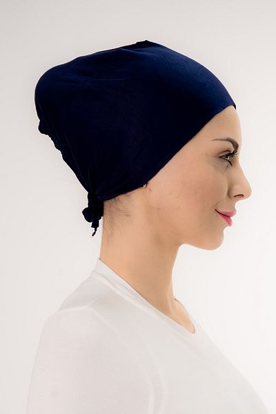 Şalcenneti.com Navy Blue Color Bonnet with Seamless Tie on the Front