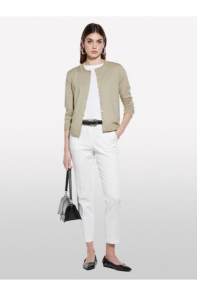 Sisley Stretch Cotton Regular Waist Chino Pants Women Beige Trousers - 325P4Byw55Ah6