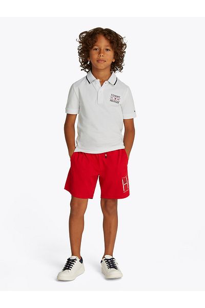 Tommy Hilfiger Boys White Flag Embroidery Short Sleeve Polo T-Shirt