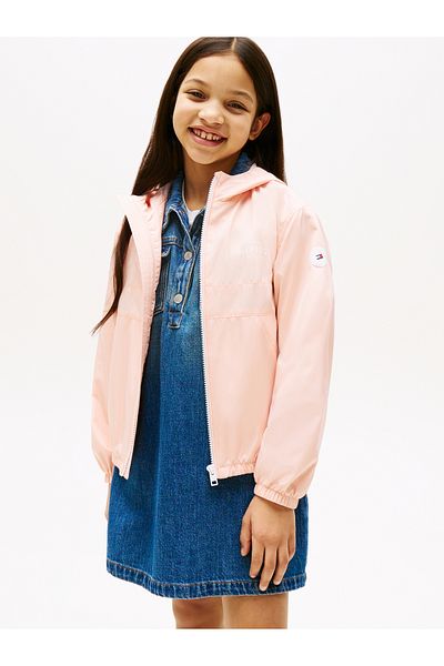 Tommy Hilfiger Girls Coral Ice Logo Hooded Windbreaker