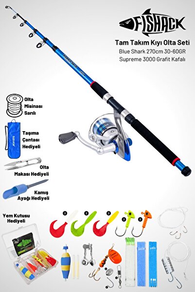 Fishack Tam Takım Kıyı Olta Seti - 270cm Kamış 30-60gr / 3000’lik Supreme Olta Makinesi - Taşıma Çantalı