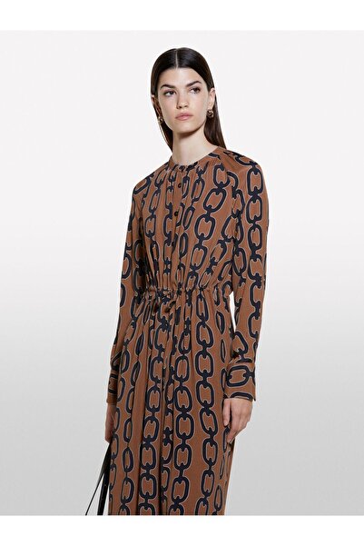 Sisley Kdn_100% βισκόζη Όλα με τύπωμα άνοιγμα Μακρύ πουκάμισο Γυναικείο Καφέ Μικτό Πουκάμισο - 324A45ADLV