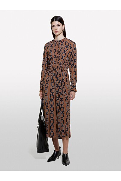 Sisley Kdn_100% βισκόζη Όλα με τύπωμα άνοιγμα Μακρύ πουκάμισο Γυναικείο Καφέ Μικτό Πουκάμισο - 324A45ADLV