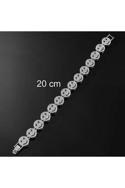 Tessero Hip Hop bracelet with smiley face, Smiley Face emoticon, clip closure, 18K gold plated, stones