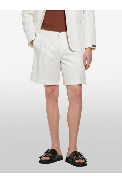 Sisley 100% Cotton Slit Detailed Regular Fit Bermuda Shorts Men's Cream Shorts - 325P4Gj0S9018