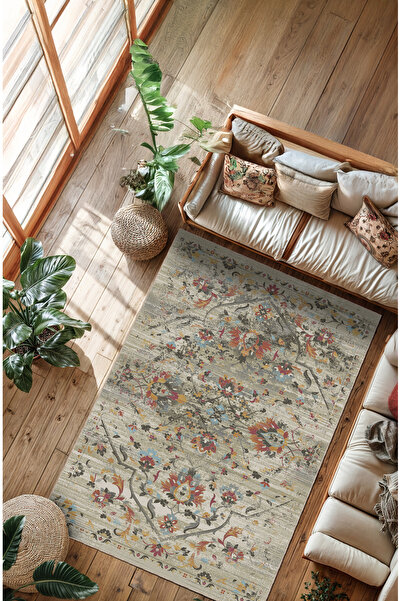 Artızon Washable Non-Slip Base Stain-Proof Floral Patterned Living Room Carpet Kitchen Carpet and Floor Mat