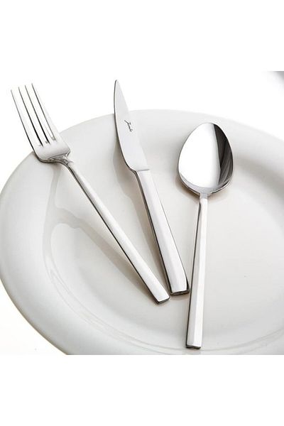 DERİK Jumbo 1900 Prism 24 Piece Dessert Fork Spoon Knife Set for 6 People, Gray