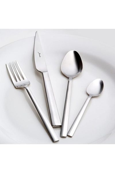 DERİK Jumbo 1900 Prism 24 Piece Dessert Fork Spoon Knife Set for 6 People, Gray