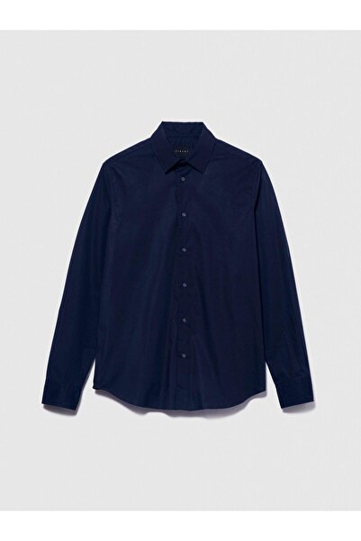 Sisley Сlim Fit Еластична бавовняна сорочка Чоловіча синя сорочка - 323A5CNX5QL19
