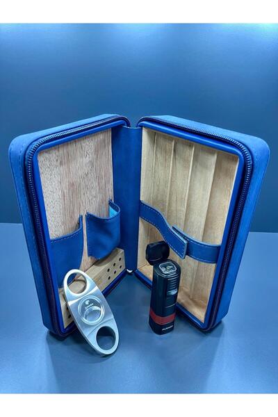 COHİBA %100 Deri Profesyonel Puro Çantası Seyahat Humidoru 3'lü Set (Puro Mak...