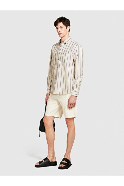 Sisley Linen Cotton Blend Striped Collar Button Shirt Men's Black Mix Shirt - 324P5Zkysq03I