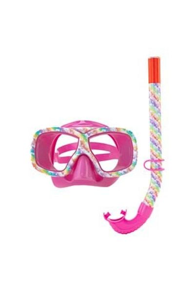 Jumbo Set mască de înot și tub de respirație model unicorn roz-alb pentru copii 6-12 ani