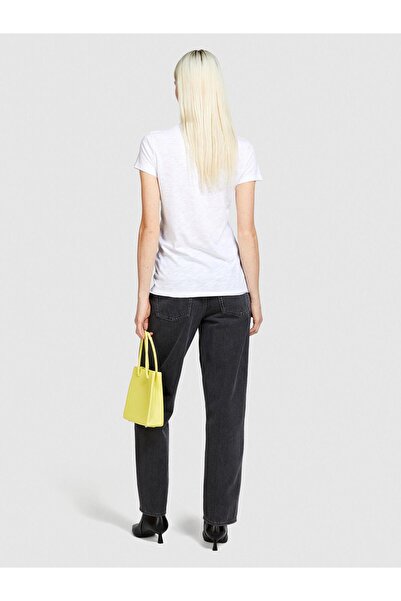 Sisley Γυναικείο λευκό μπλουζάκι με λαιμόκοψη από βαμβακερό μείγμα κανονικής εφαρμογής - 324P3TNHL11A2