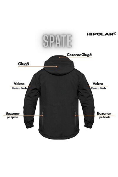 Hipolar Jachetă de toamnă-iarnă, softshell cu interior din fleece, neagră, impermeabilă și rezistentă la vânt, mărimea XL