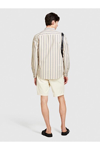 Sisley Linen Cotton Blend Striped Collar Button Shirt Men's Black Mix Shirt - 324P5Zkysq03I