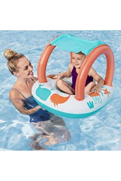 BESTWAY Надуваема лодка с мотив на риба и покривало за деца Ø84 x 67 см - Bes...