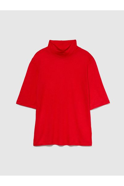 Sisley Wool Blend Stand Collar T-Shirt Women's Red T-Shirt - 323A3N1Wl104F