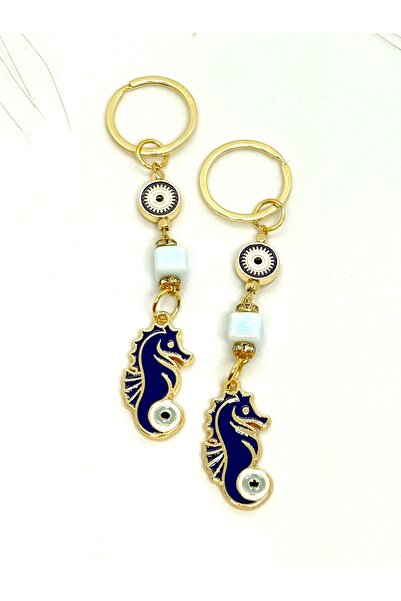 Azrua Breloc metalic cu ochi de piatră de calmar albastru, breloc metalic cu ...
