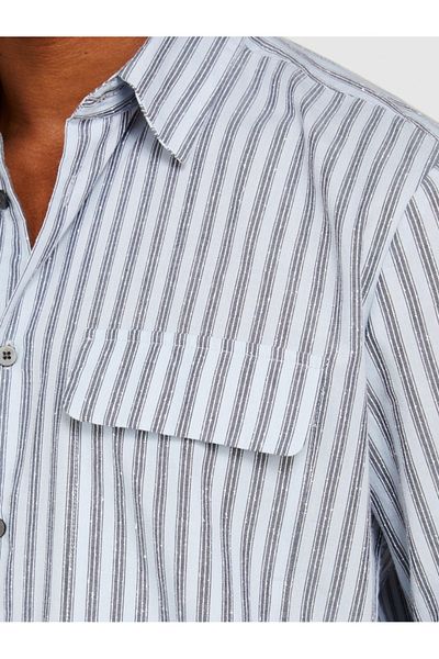 Sisley Cotton Blend Striped 2 Pocket Regular Fit Shirt Men's Black Mix Shirt - 324P532Zsq03P