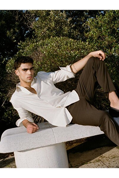 Sisley Stretch Cotton Regular Fit Shirt Men's White Shirt - 325P58Fjsq04F