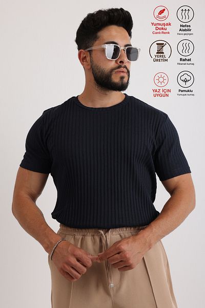 querancia Men's Ribbed Zinox Fabric Sweater – Soft Textured Short Sleeve Basic Sweater