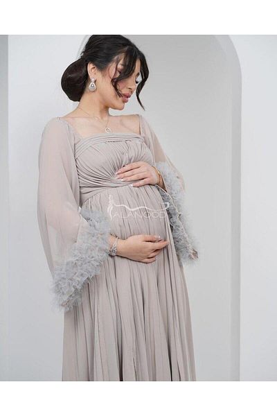 ALANOOD FASHION Light gray evening dress for pregnant women made of chiffon and soft tulle