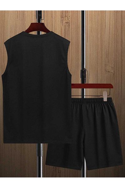 PENTHİLUS Men's Casual Crew Neck Sleeveless Shirt and Shorts Letter Pattern