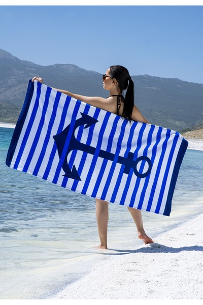 %100 Pamuk Kadife Plaj Beach Havlusu - 75x150 cm, 360gr Marine