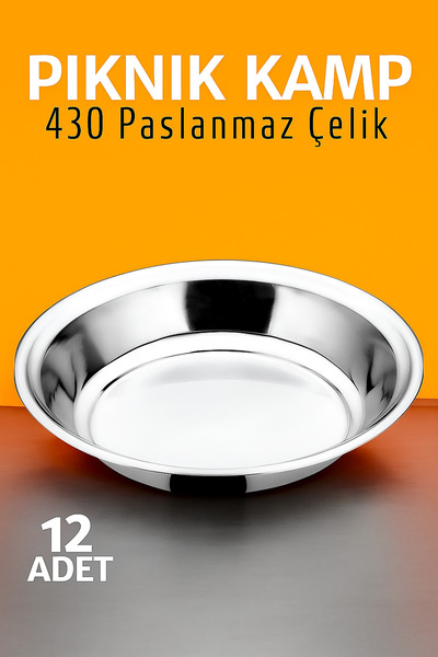 Metler Paslanmaz Çelik Tabak Seti | 12li' Kamp ve Piknik Tabağı |Dayanıklı 43...