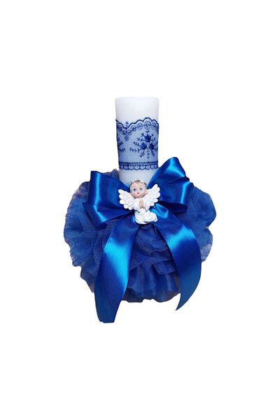 Botez Baptism candle, angel, electric blue, tulle, 35x6 cm