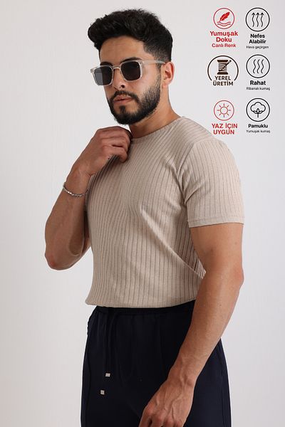 querancia Men's Ribbed Zinox Fabric Sweater – Soft Textured Short Sleeve Basic Sweater