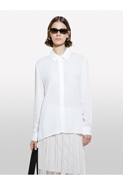 Sisley Kdn_100% βισκόζη κοντό μπροστά και μακρυμάνικο στα πλαϊνά πουκάμισο Γυναικείο πουκάμισο σε λευκό χρώμα - 324A5ZMZLQ07