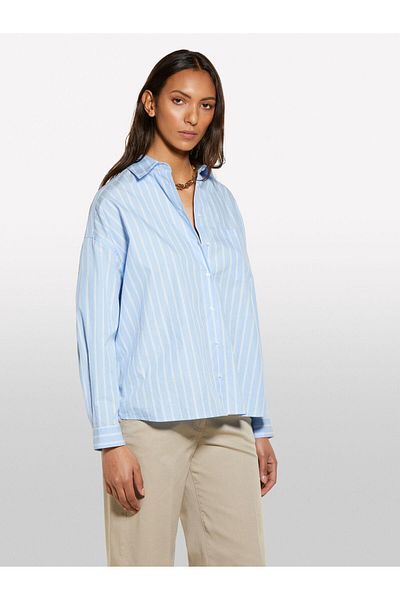 Sisley 100% Cotton Striped Masculine Poplin Shirt Women Blue Shirt - 325P5Lkylq08H