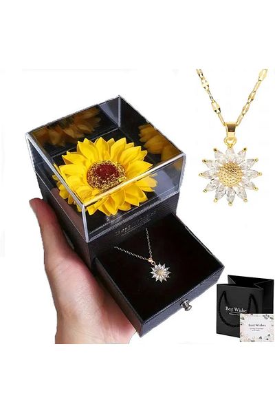 miraza Set Colier Cutie Floarea Soarelui Parfumată Lănțișor din Oțel Inoxidabil Pungă Felicitare