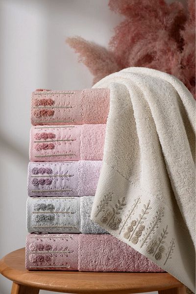 Fiesta Bamboo 50X90 cm Süzine Embroidered Box of 6 Hand Face Towels