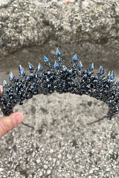 Hobigram Belicia Navy Blue Bridal Henna Crown Special Occasion Accessory Women's Crown Hair Accessory – Crown, Crystal Stone