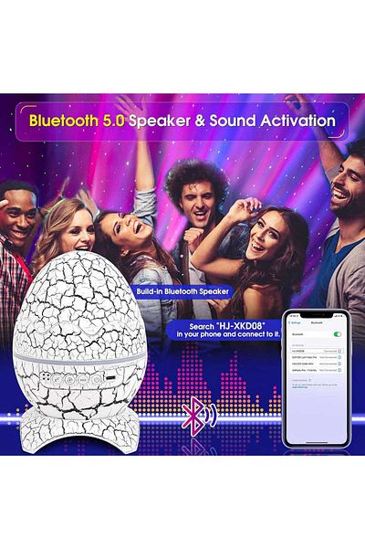 Generic 3D Dinosaur Egg Bluetooth Speaker – LED Night Light Star Projector with Remote & Music Sync