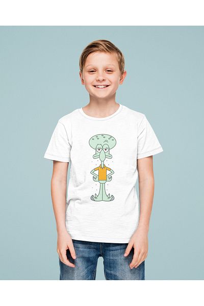 SEVBANO Tricou unisex pentru copii cu desene animate Spongebob Squidward (vârsta 1-12)