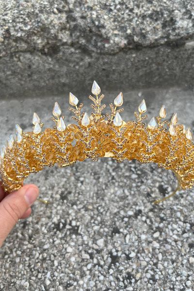 Hobigram Belicia Gold Bridal Henna Crown Special Occasion Accessory Women's Crown Hair Accessory – Crown, Crystal Stone